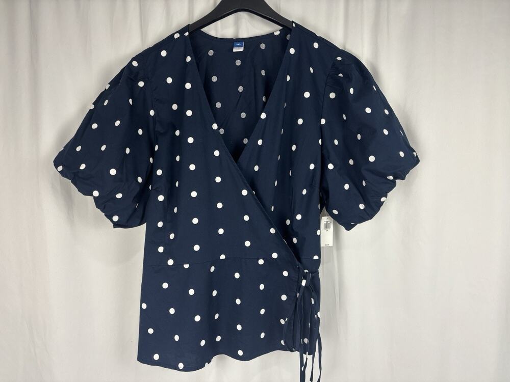 Old Navy Womens Wrap Top Size XXL Polka Dot Puff Sleeves Shirt Career Casual NWT